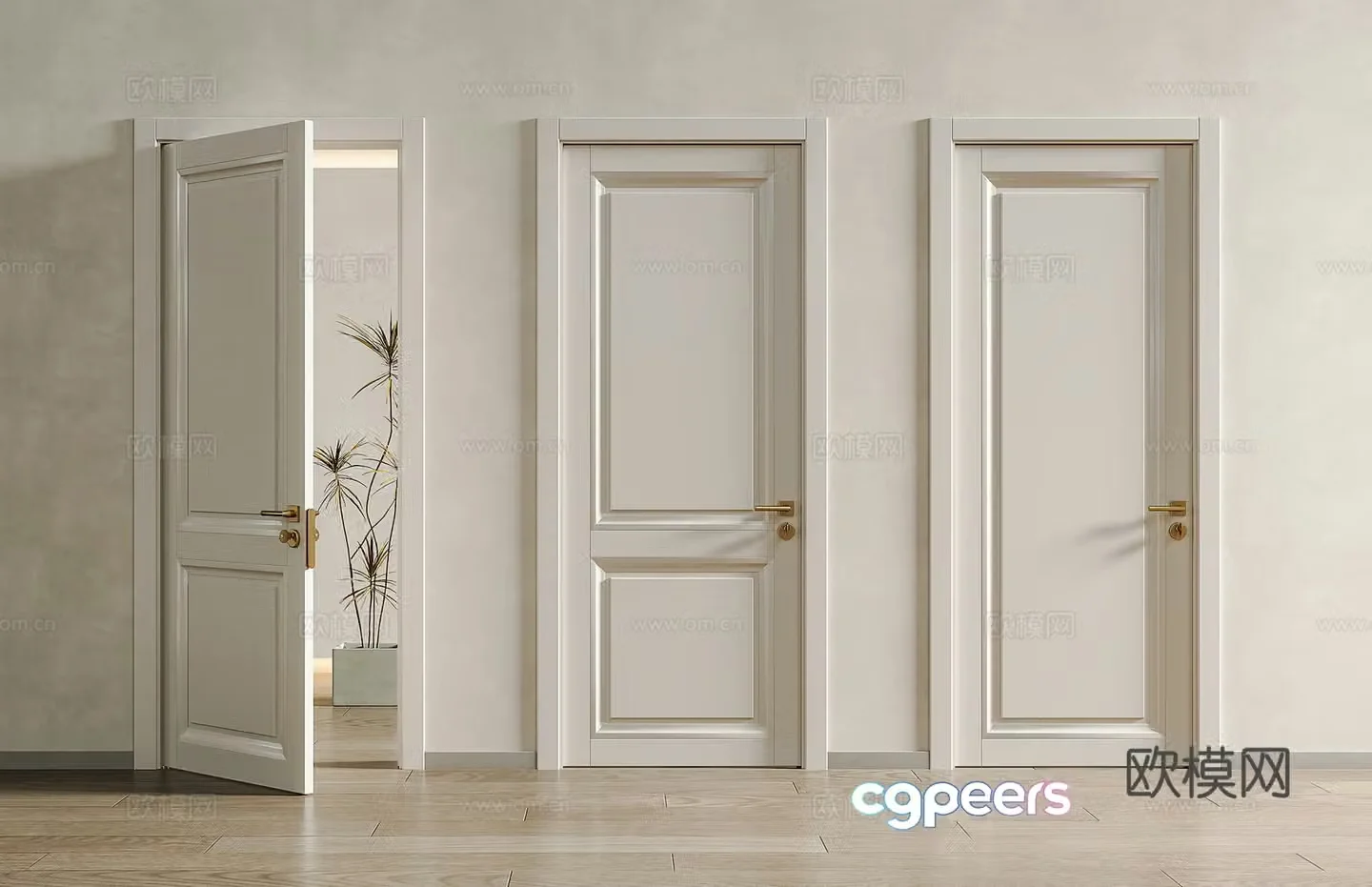 French cream single-open door wooden door bedroom door French wood door cream door 3d model
