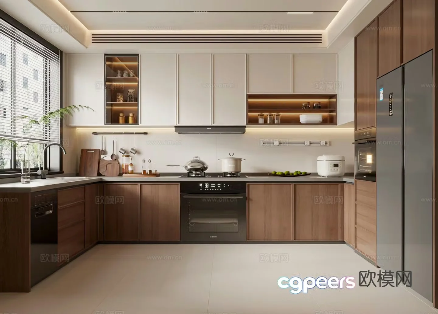 Middle style kitchen cabinets refrigerator kitchen appliances kitchen supplies 3d model