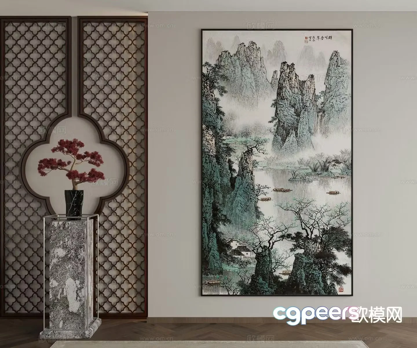 New Chinese style decorative painting landscape painting hanging painting 3D model
