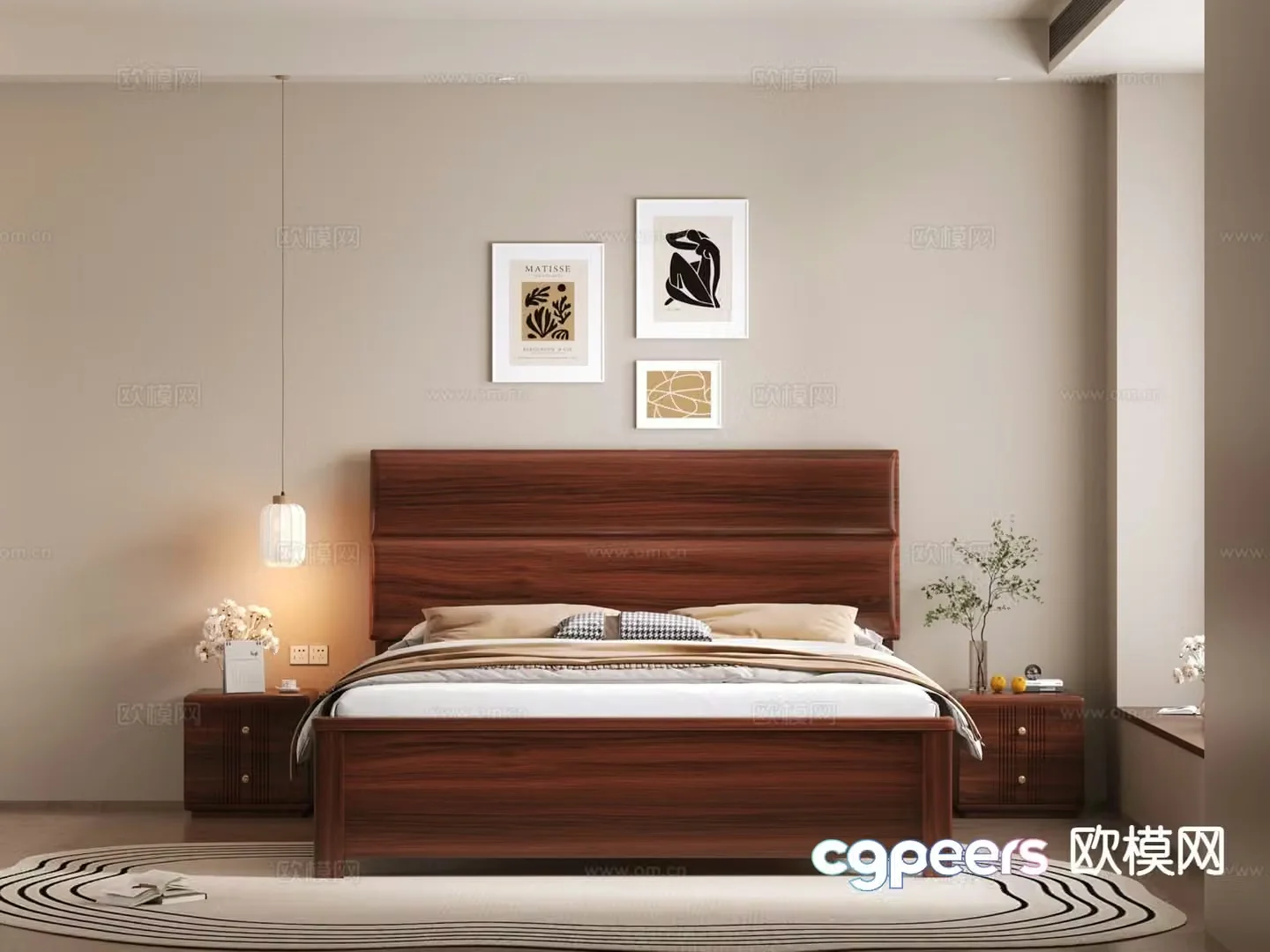 New Chinese style double bed 3d model