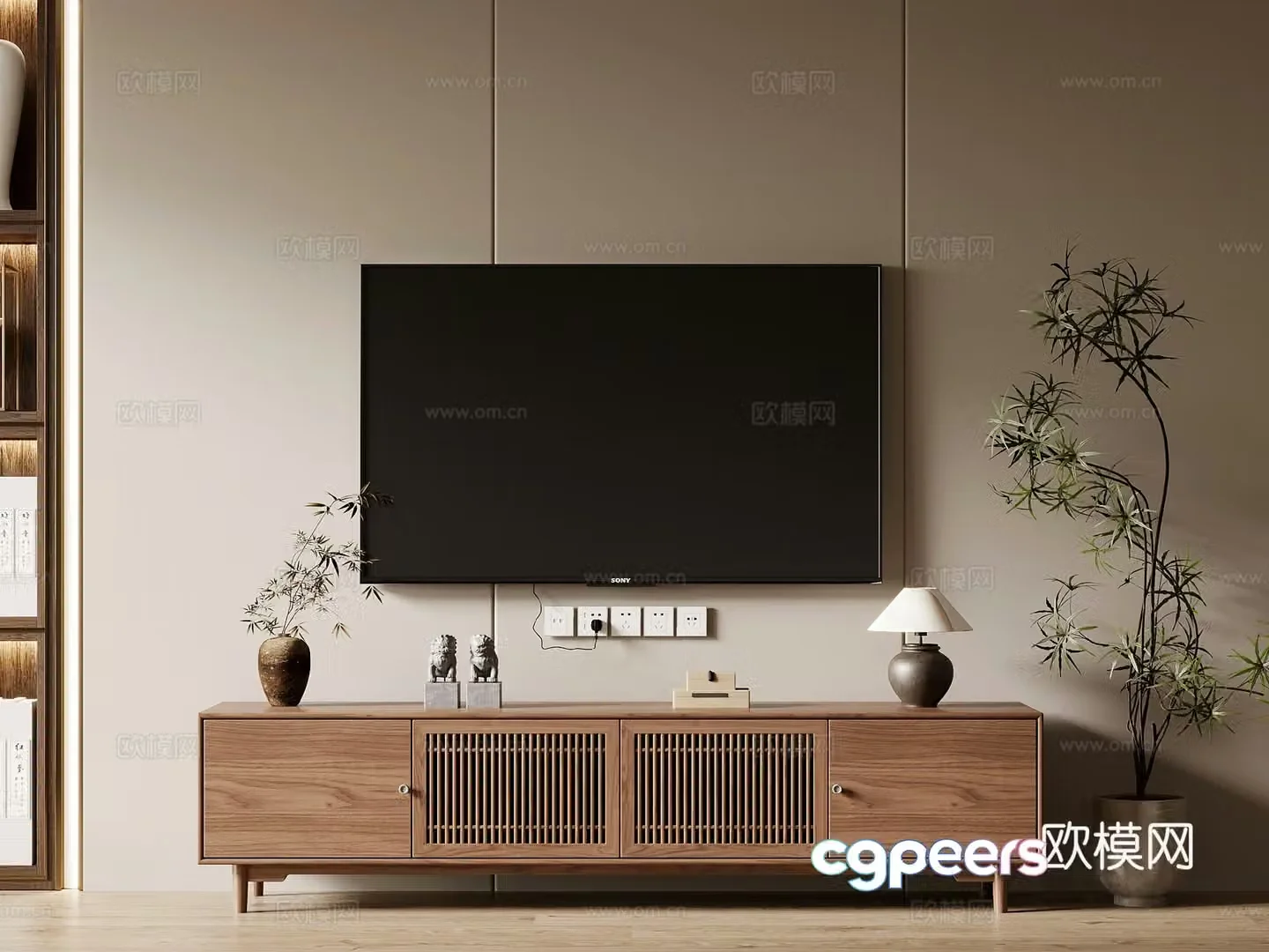 02 TV cabinet New Chinese TV cabinet Ornament ornament Green plant potted 3D model