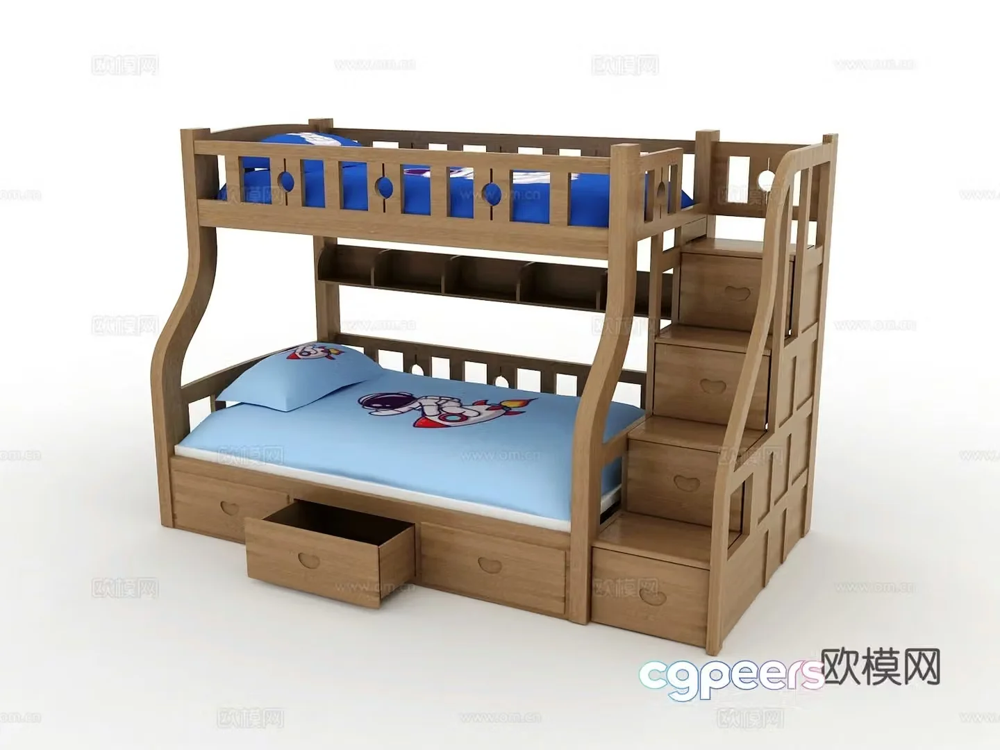 Modern high and low bed up and down bed bunk bed mother and child bed solid wood bed children’s bed small apartment bed 3D model