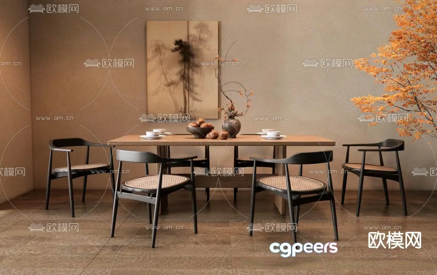 New Chinese dining table and chairs 3d model