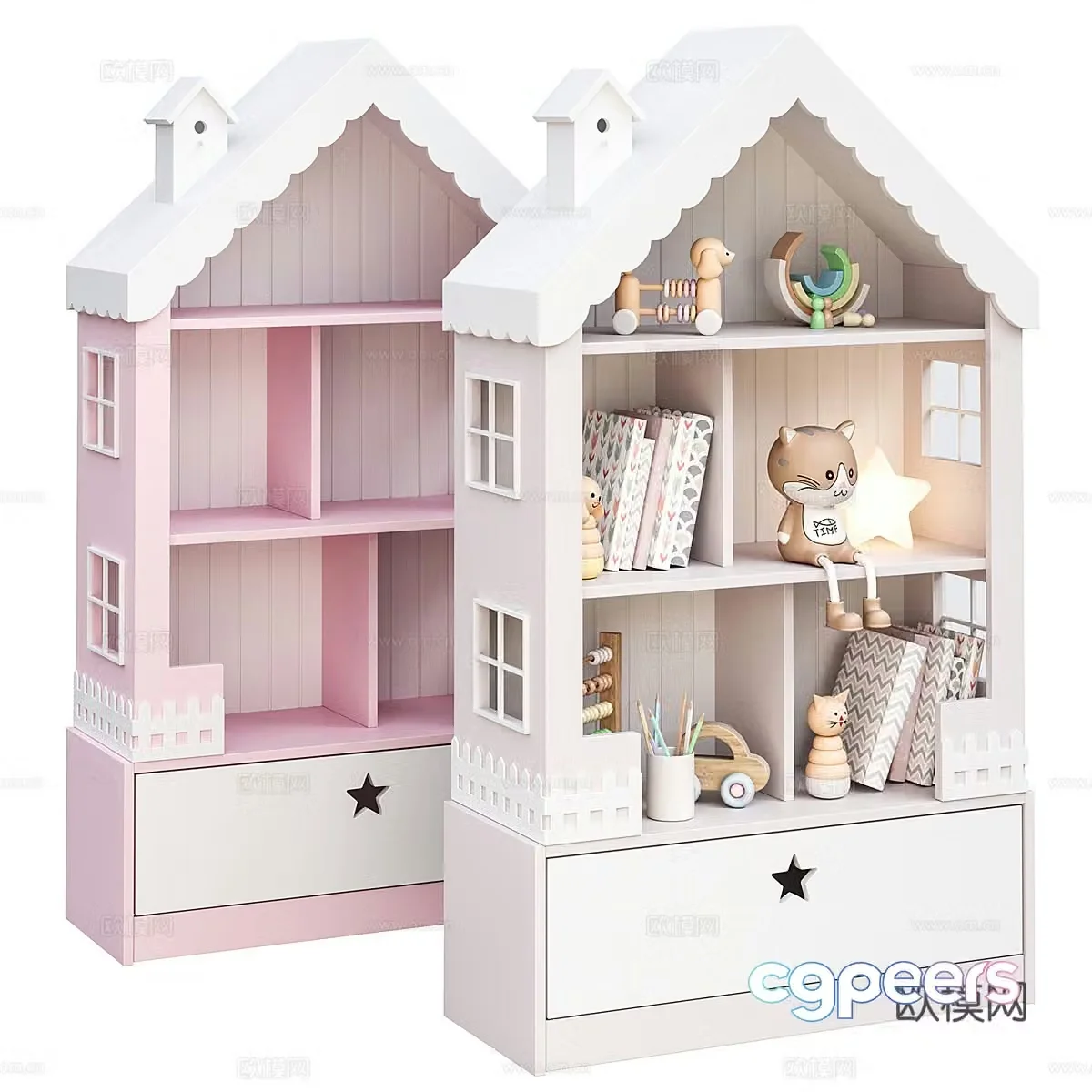 Modern children’s bookcase storage cabinet 3d model