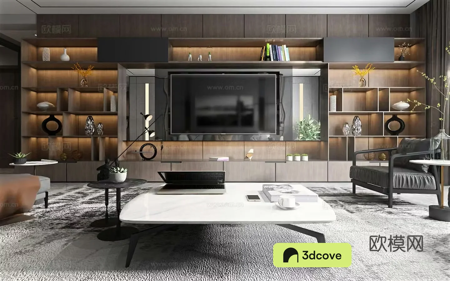 Modern black white and gray living room 3d model