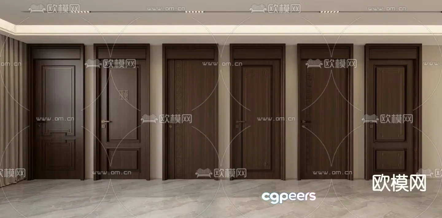 New Chinese style room door through-ceiling door flat door 3D model