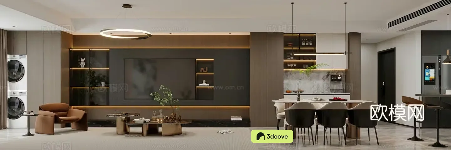 Modern living and dining room TV background wall Light luxury living room Modern living room Leisure chair Dining table