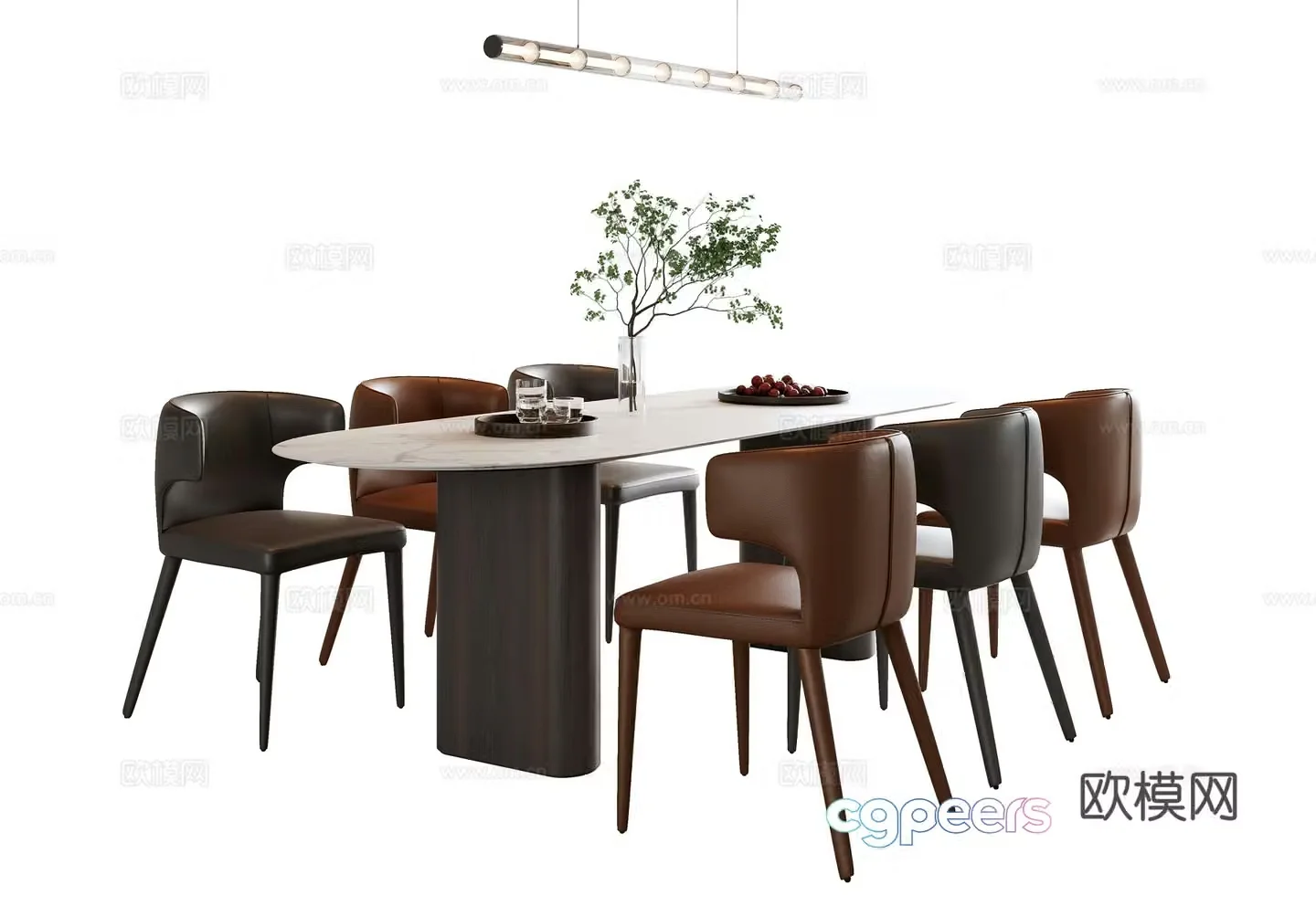 Modern dining table and chair combination 3D model