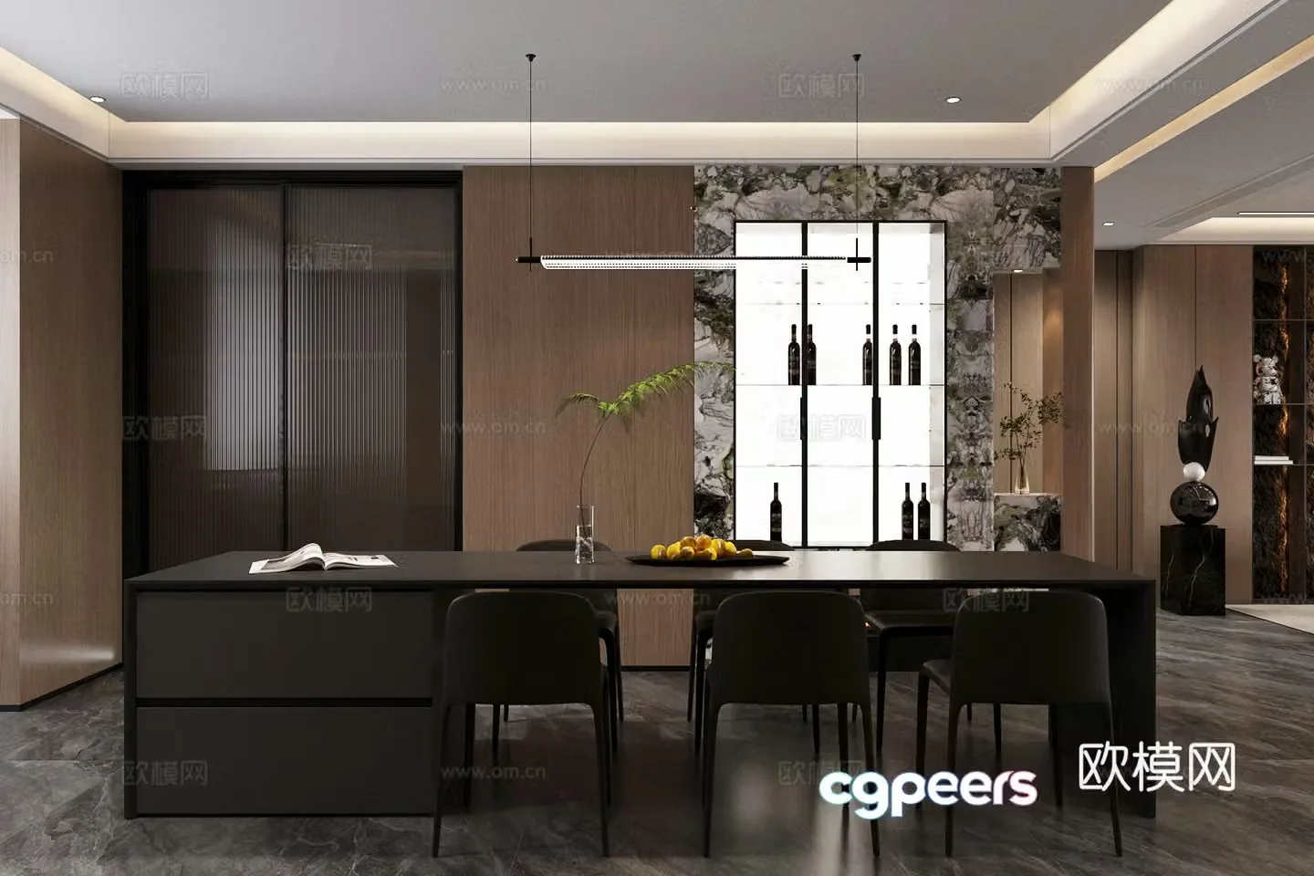 Modern island restaurant Open restaurant Marble island Italian light luxury island restaurant 3D model