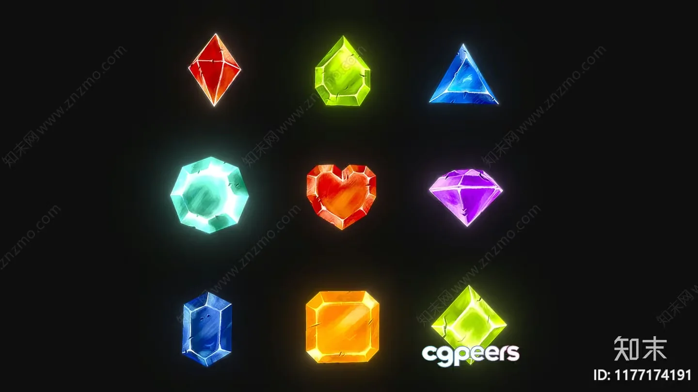 A Collection Of 12 Colored Gems 3D Model – 17419 – VRAY Render