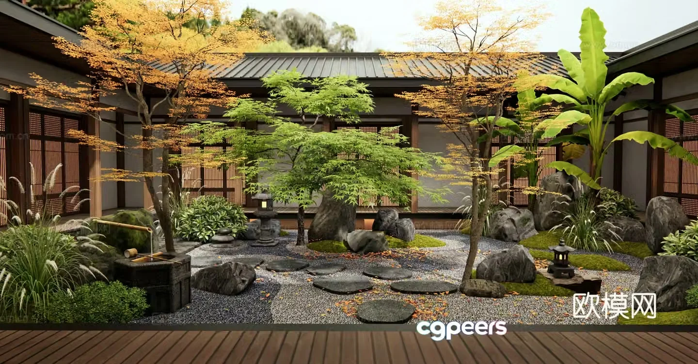 New Chinese Zen courtyard landscape dry landscape landscape stone tingstep atrium landscaping 3D model