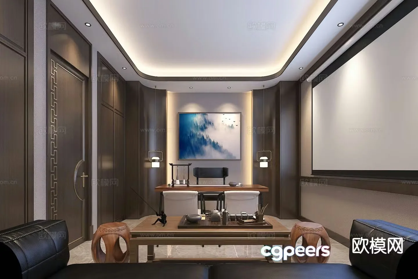 New Chinese style study 3D model