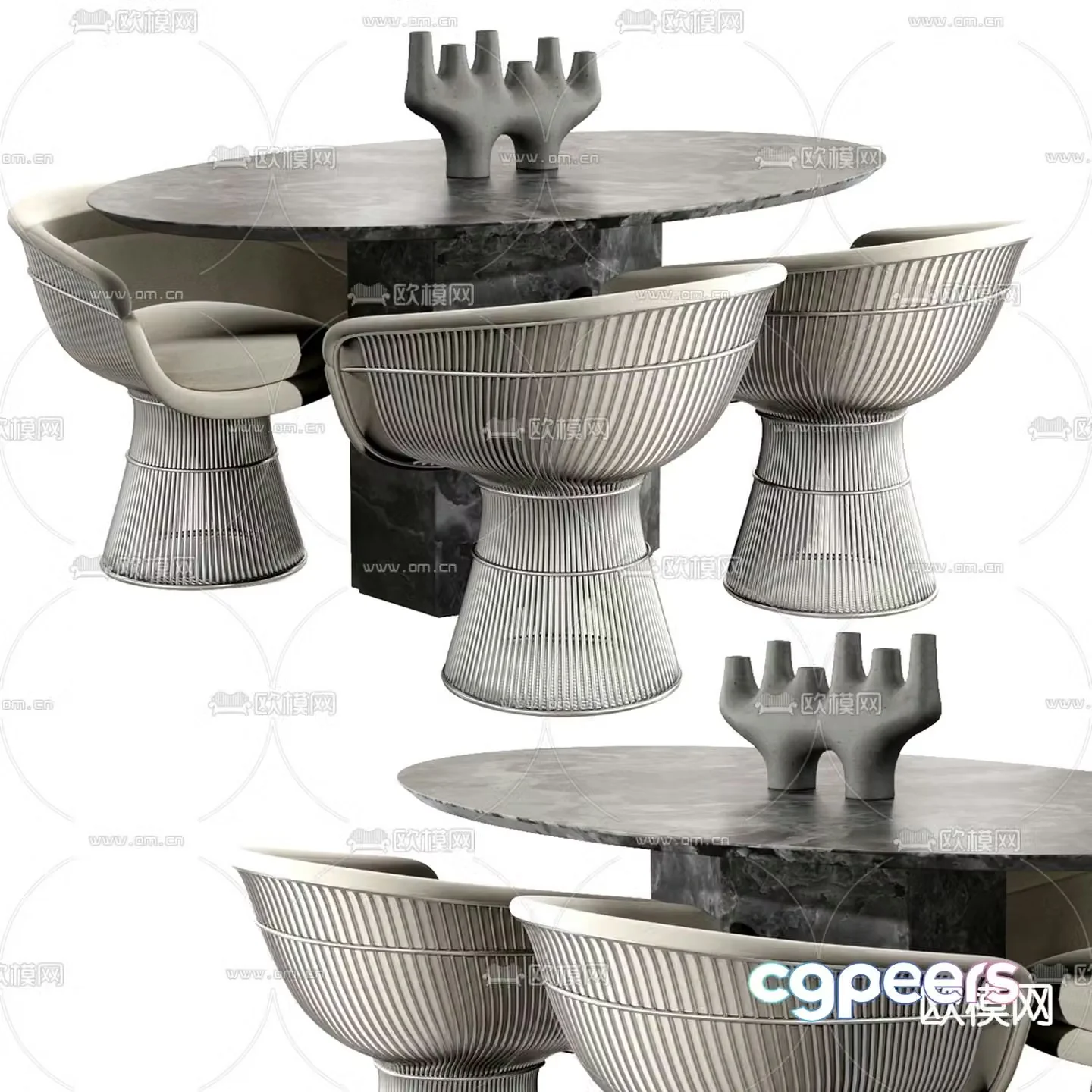Poliform oval dining table and chairs 3d model