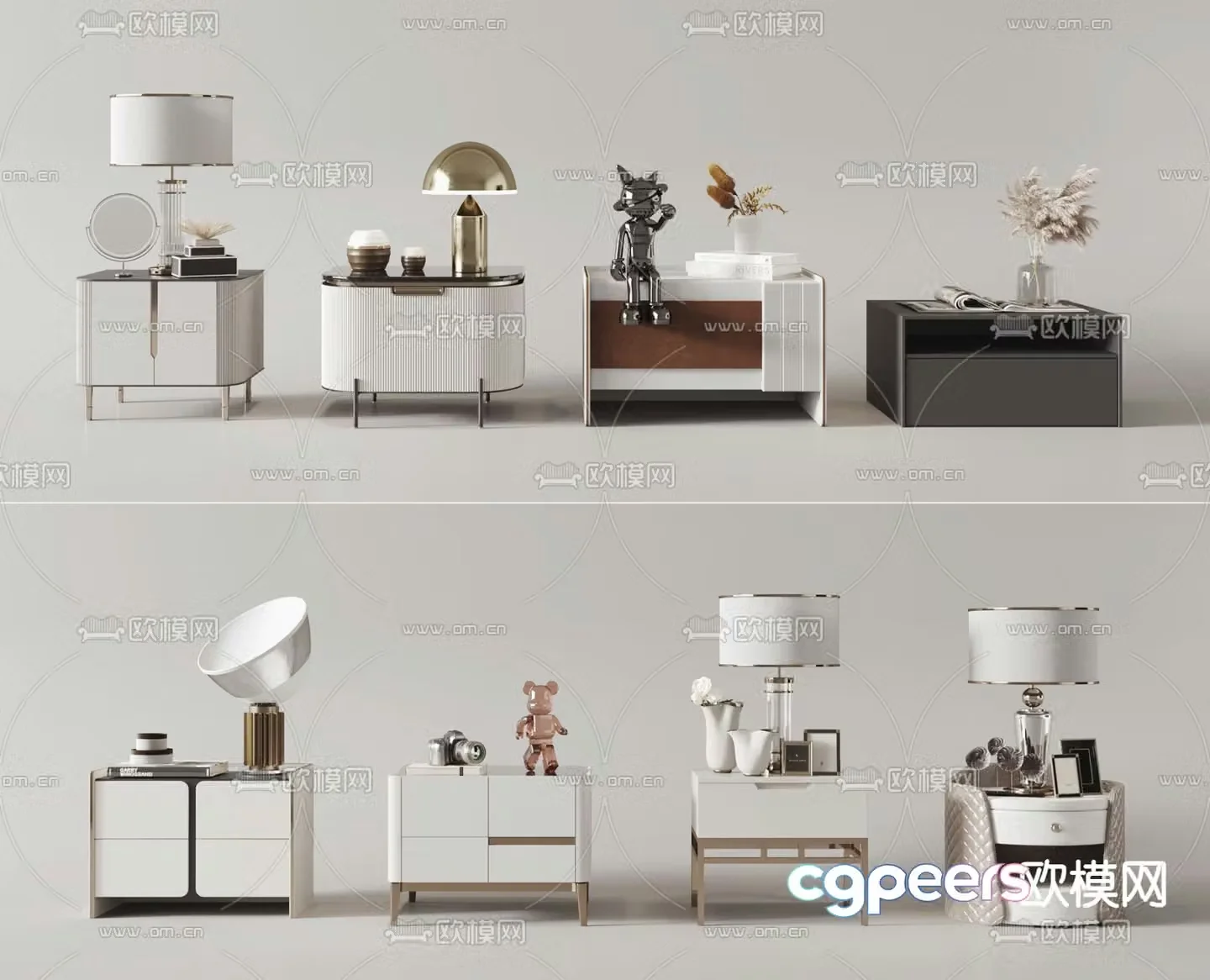 Light luxury bedside table combination 3D model