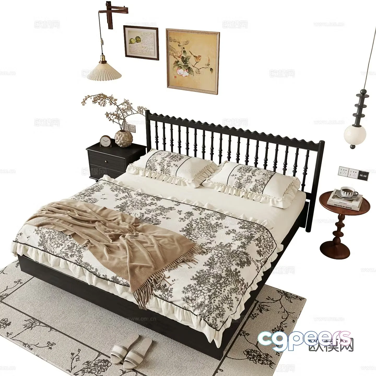 Medieval style double bed 3d model