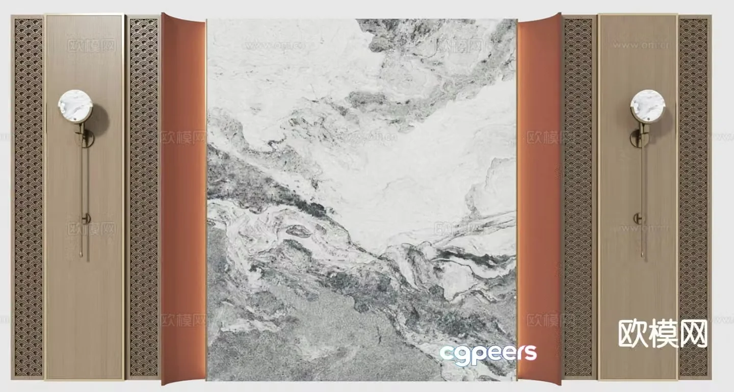 New Chinese style background wall sofa background 3d model