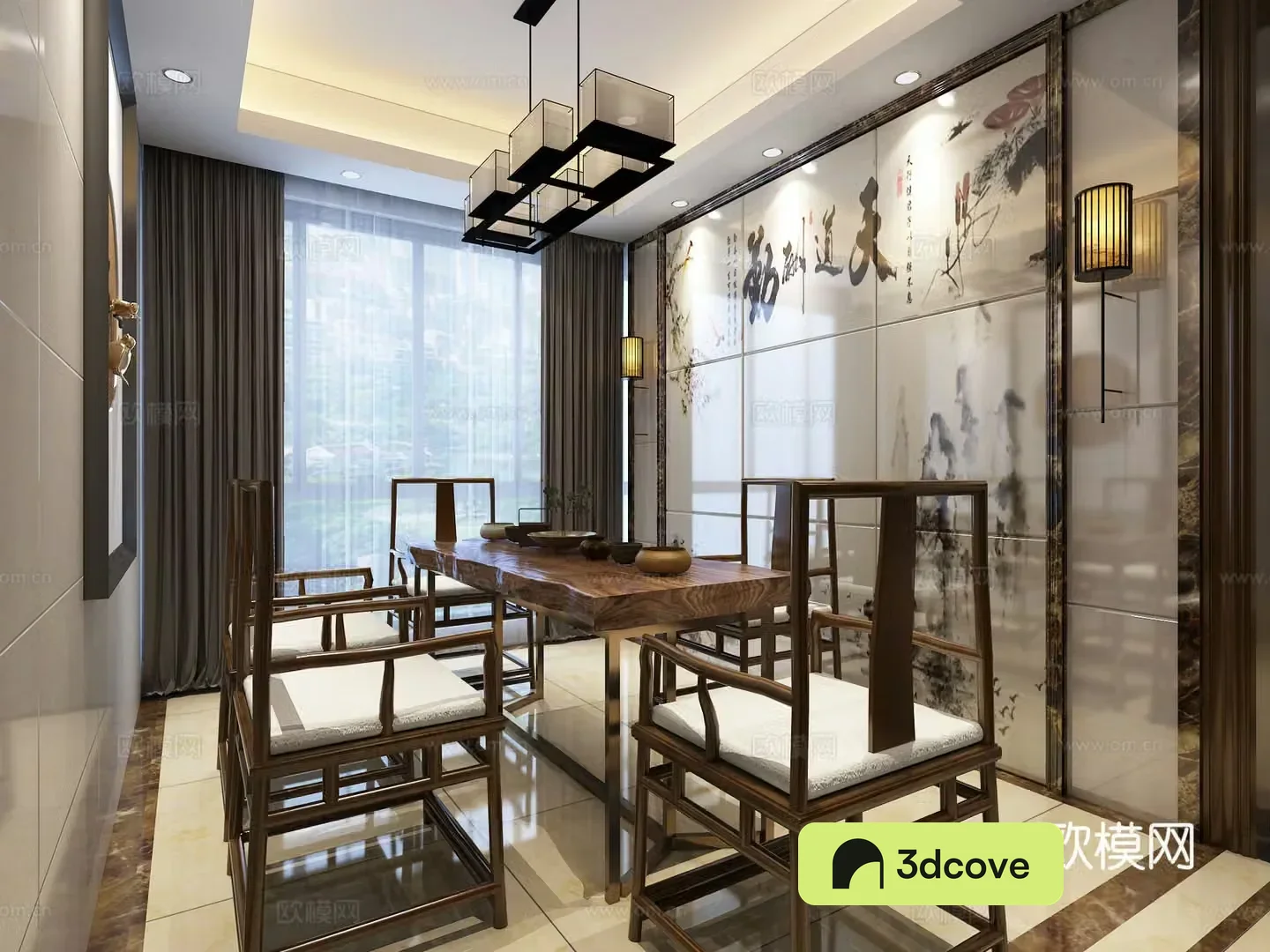 New Chinese style living and dining hall tea room