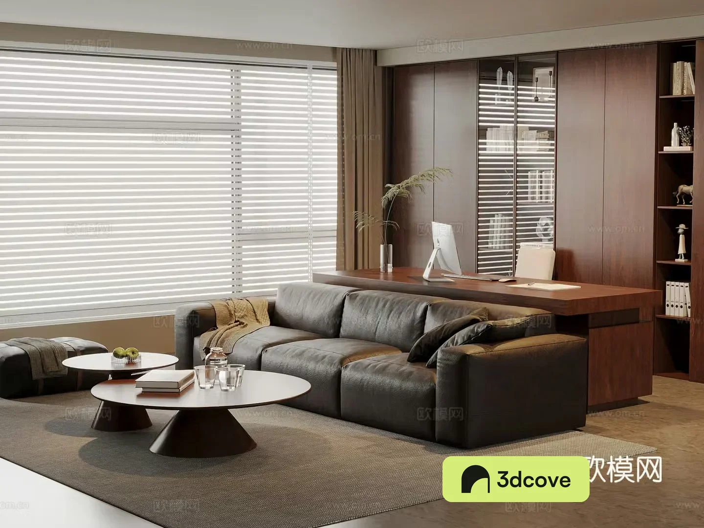 American medieval living room leather sofa and coffee table combination solid wood desk and chair solid wood bookcase