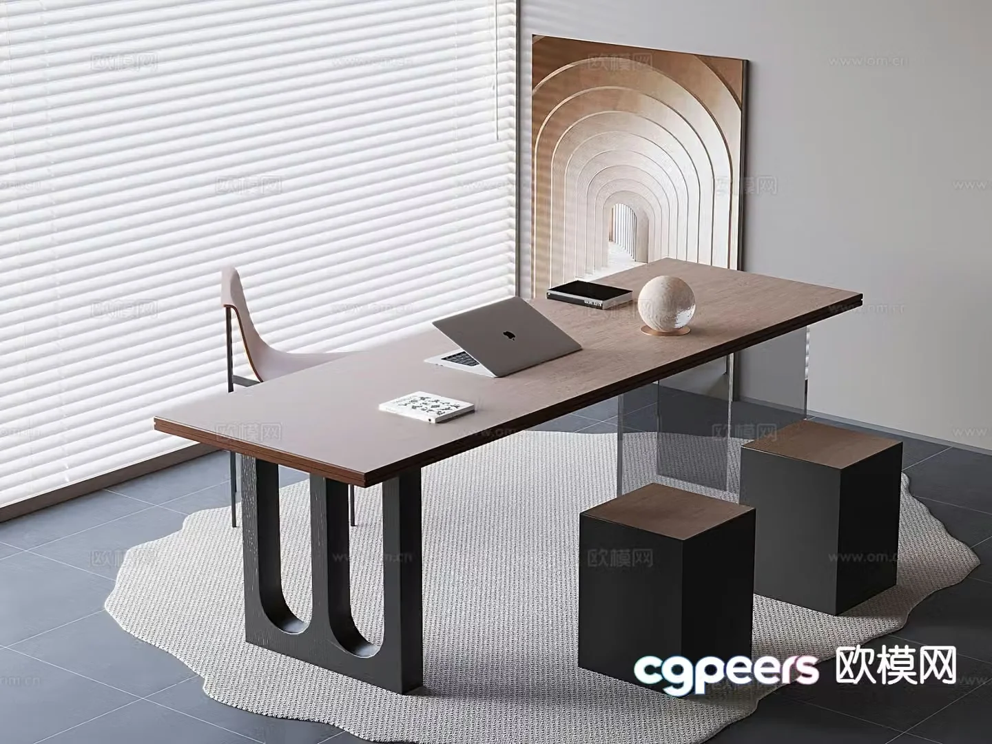 New Chinese style desk and chair boss desk 3d model