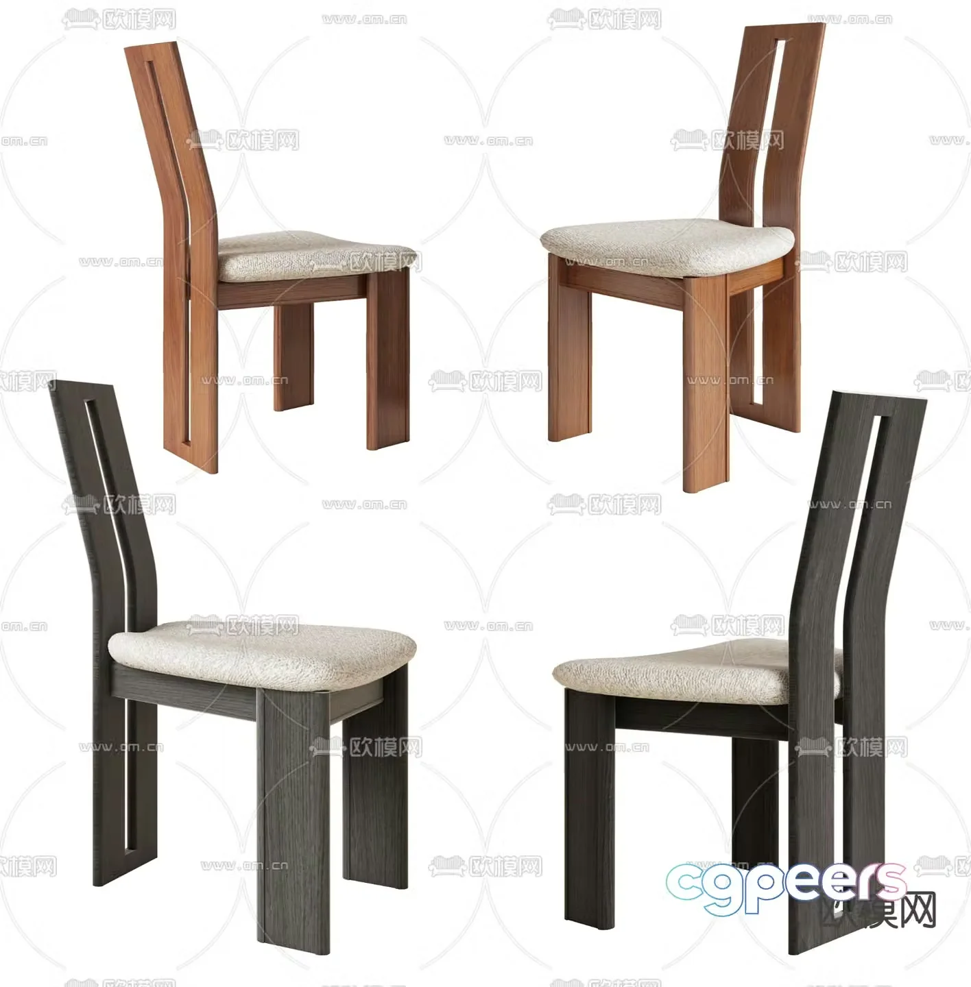 Wabi-sabi style single chair dining chair leisure chair 3D model