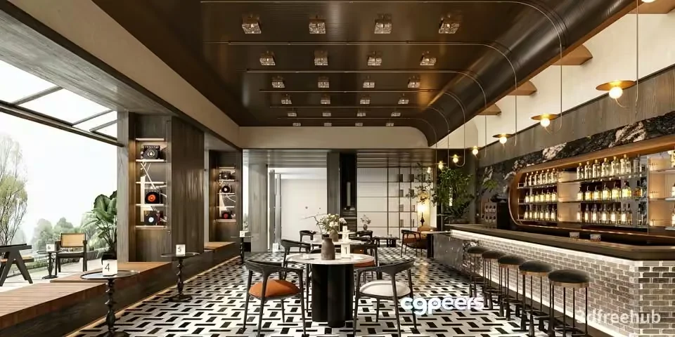 Modern Restaurant Interior 3D Model – 22446 – VRAY Render