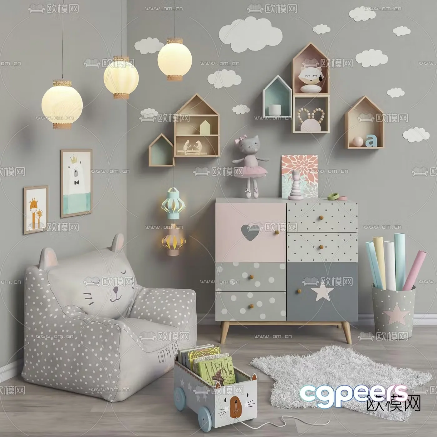Nordic children’s cabinet children’s sofa 3d model