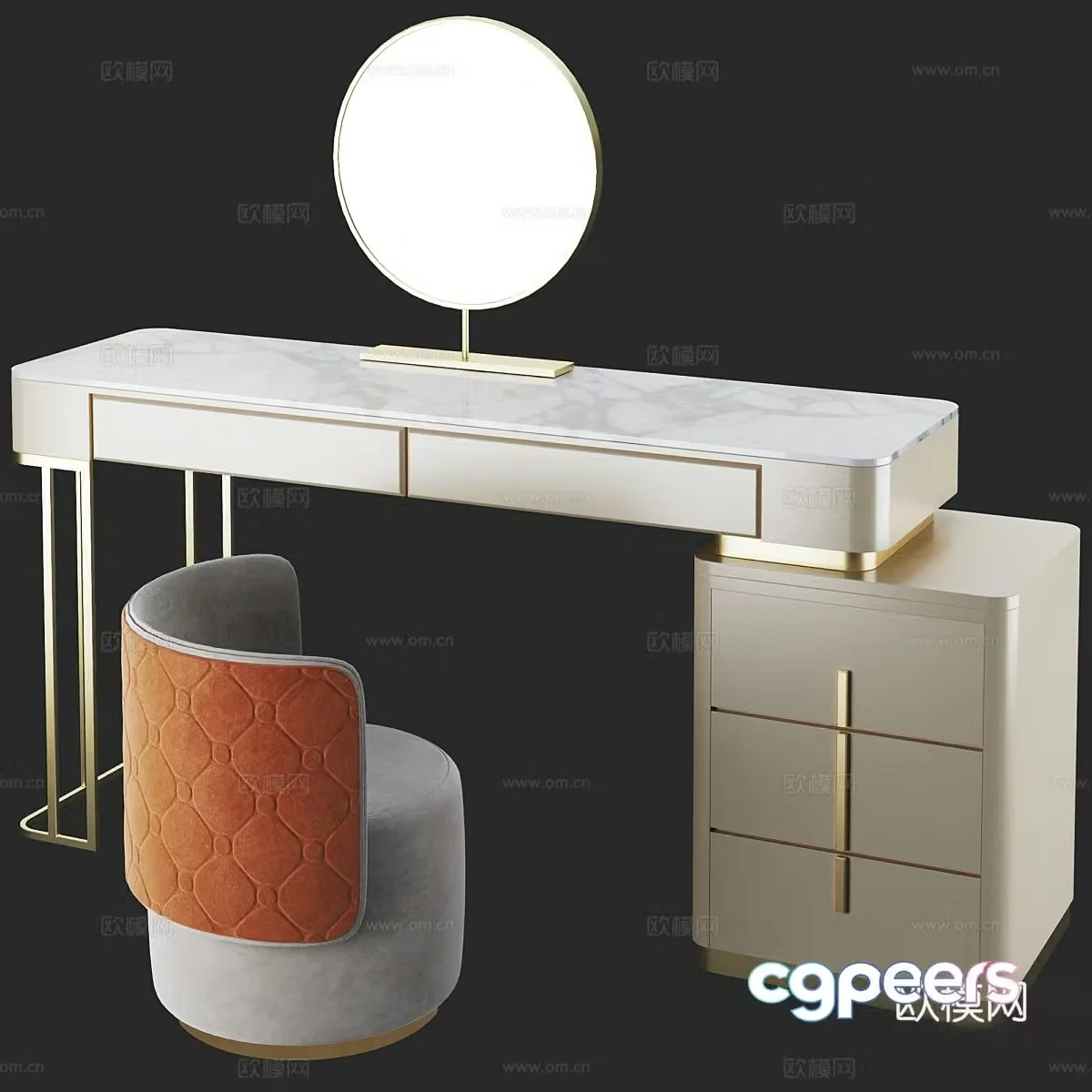 Homary champagne marble countertop dressing table 3d model
