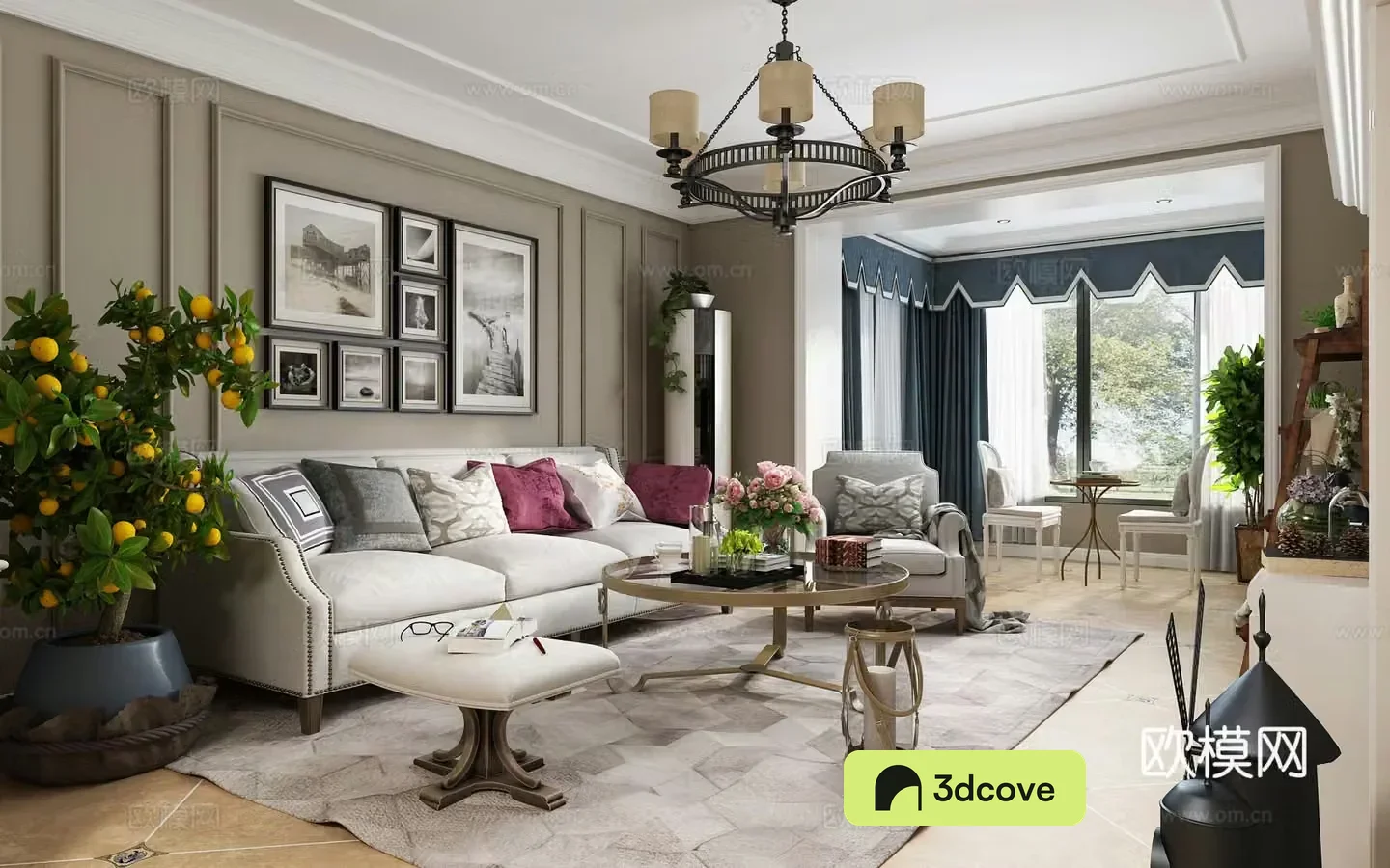 American living and dining room TV cabinet sofa coffee table living room decoration