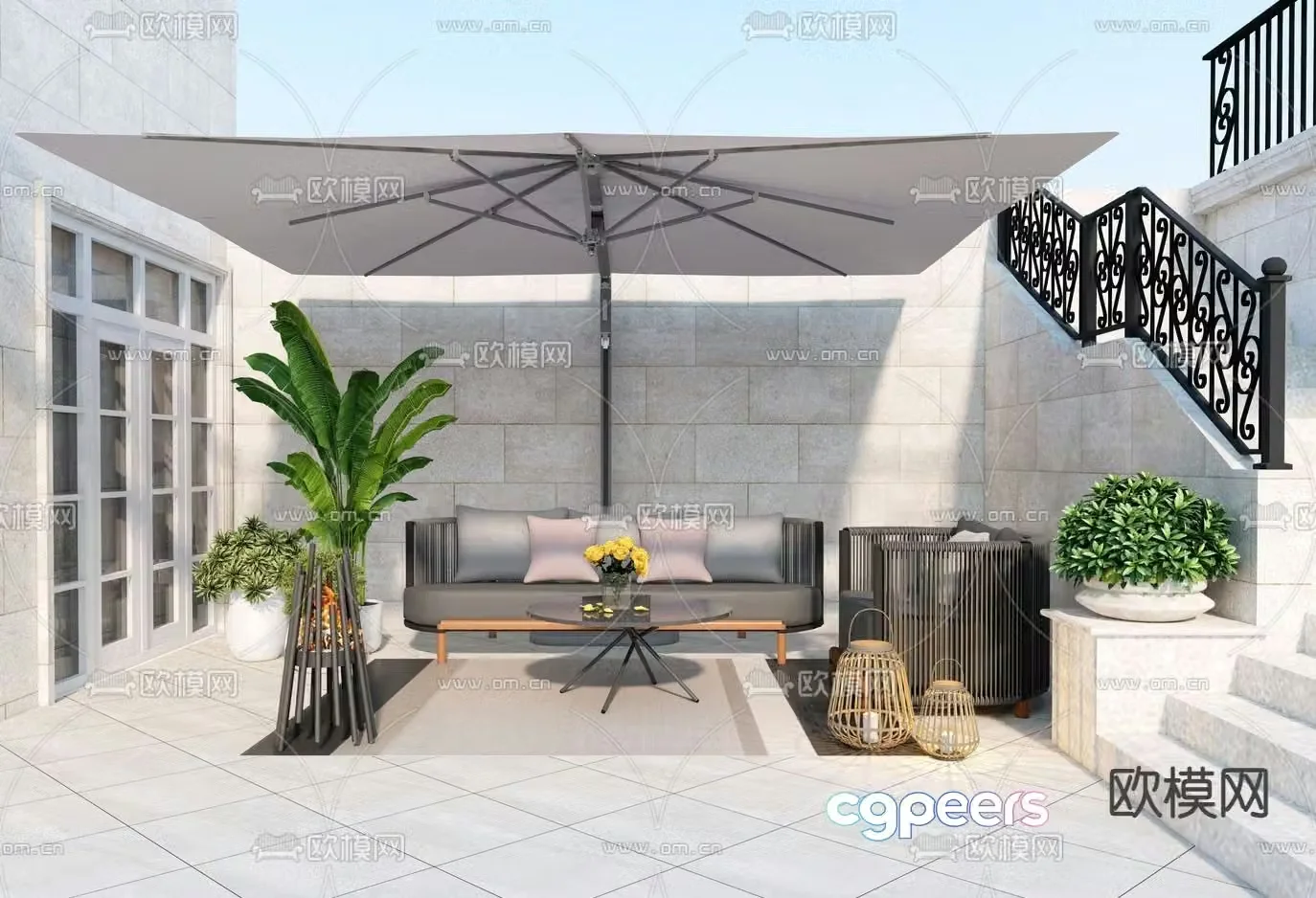 Courtyard landscape villa courtyard 3d model