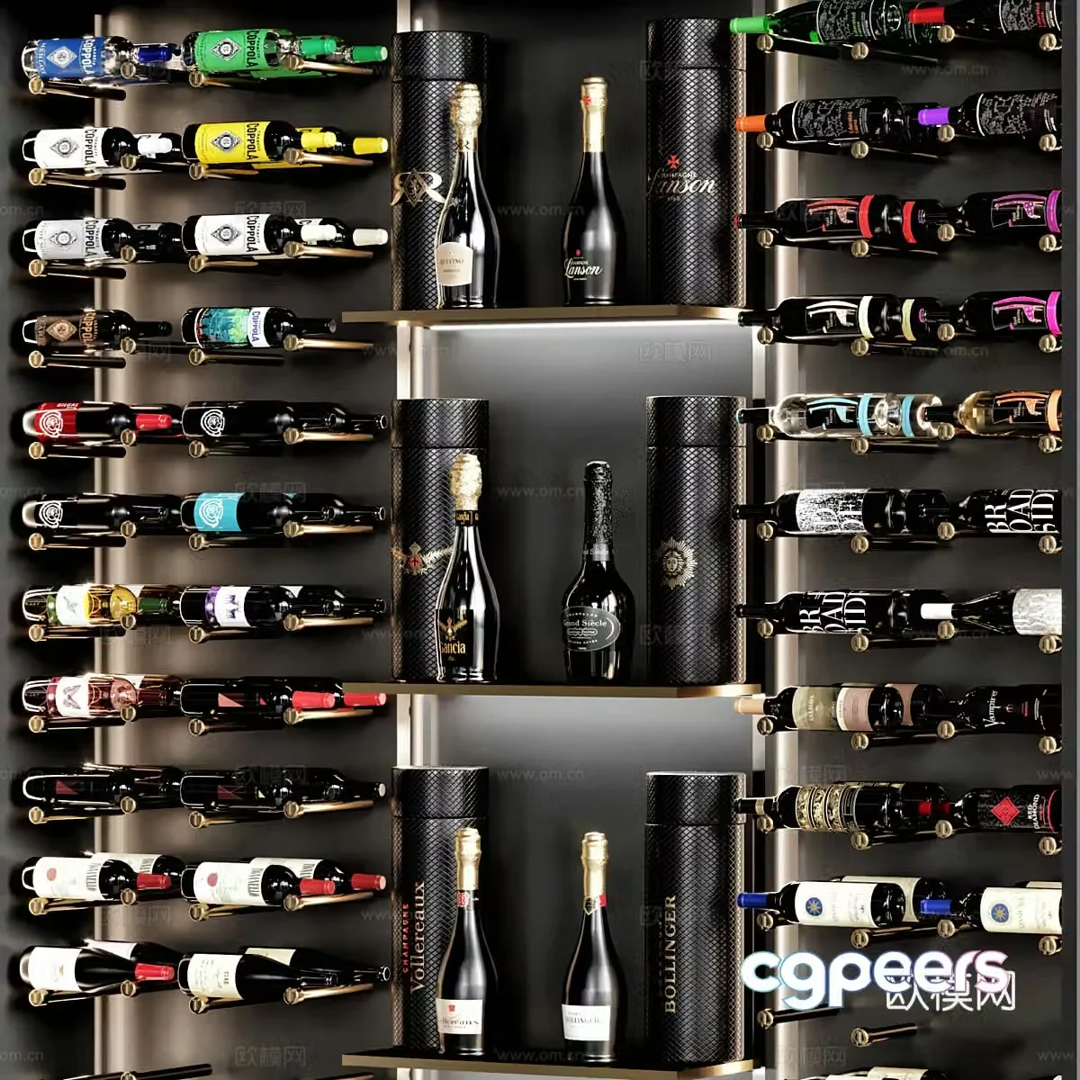 Modern light luxury minimalist wine cabinet wine rack 3D model