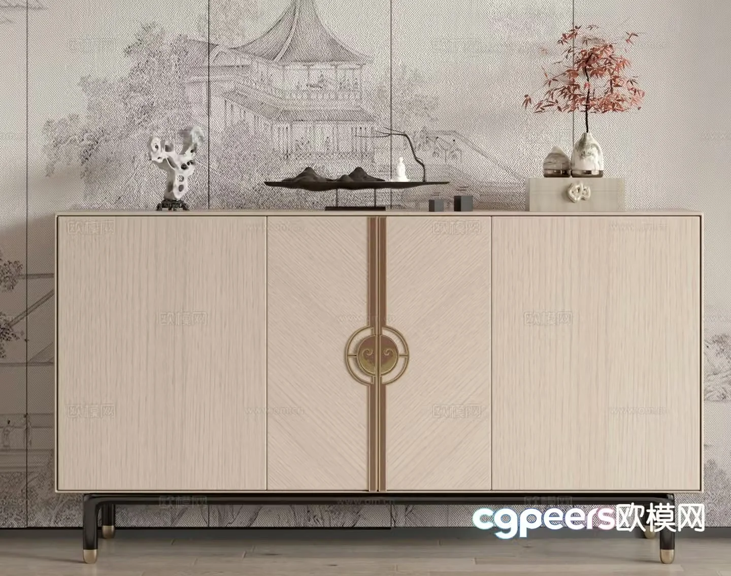 New Chinese style side cabinet entrance cabinet 3D model