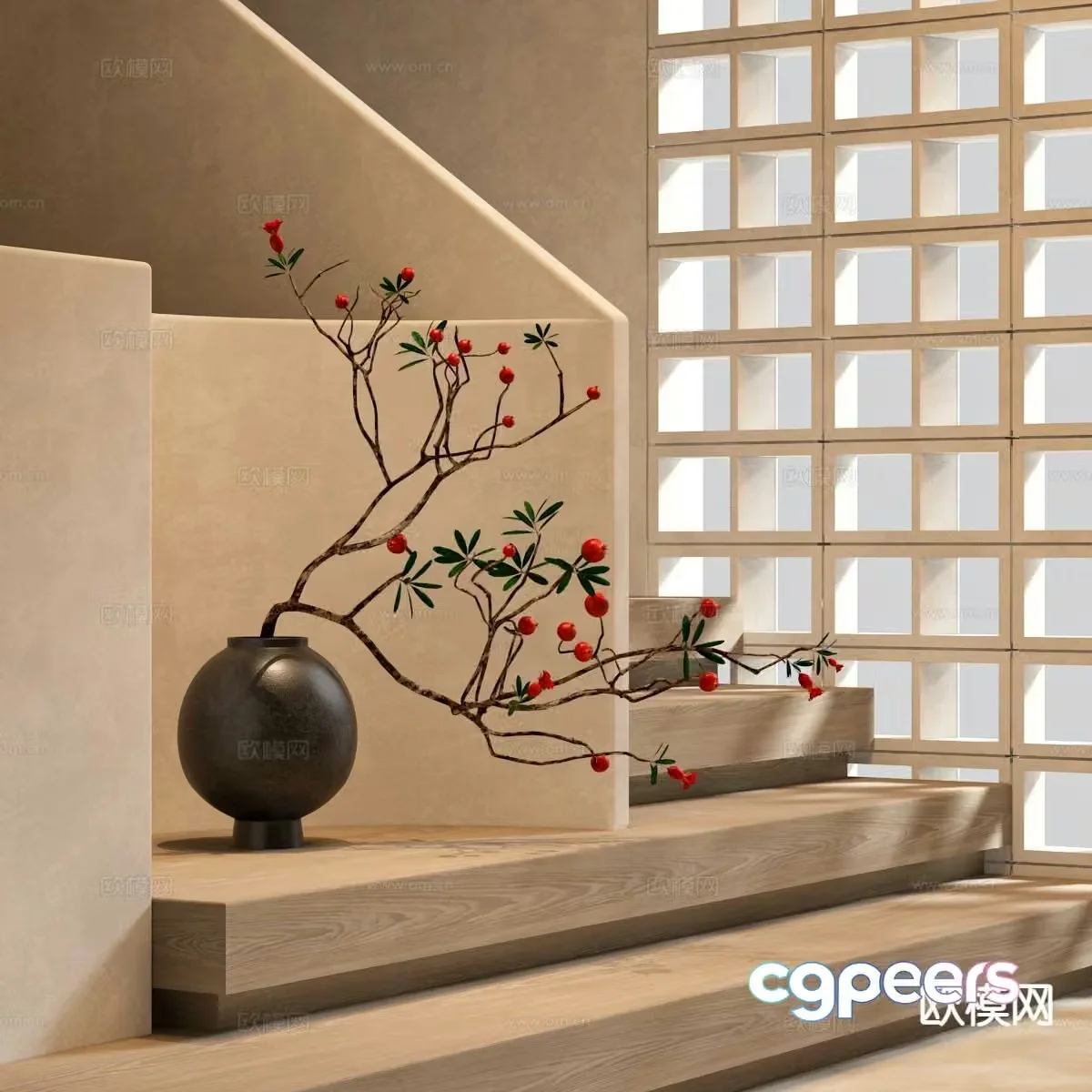wabi-sabi flowers zen vase ceramic vase 3d model