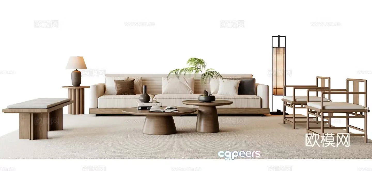 New Chinese sofa coffee table combination 3D model