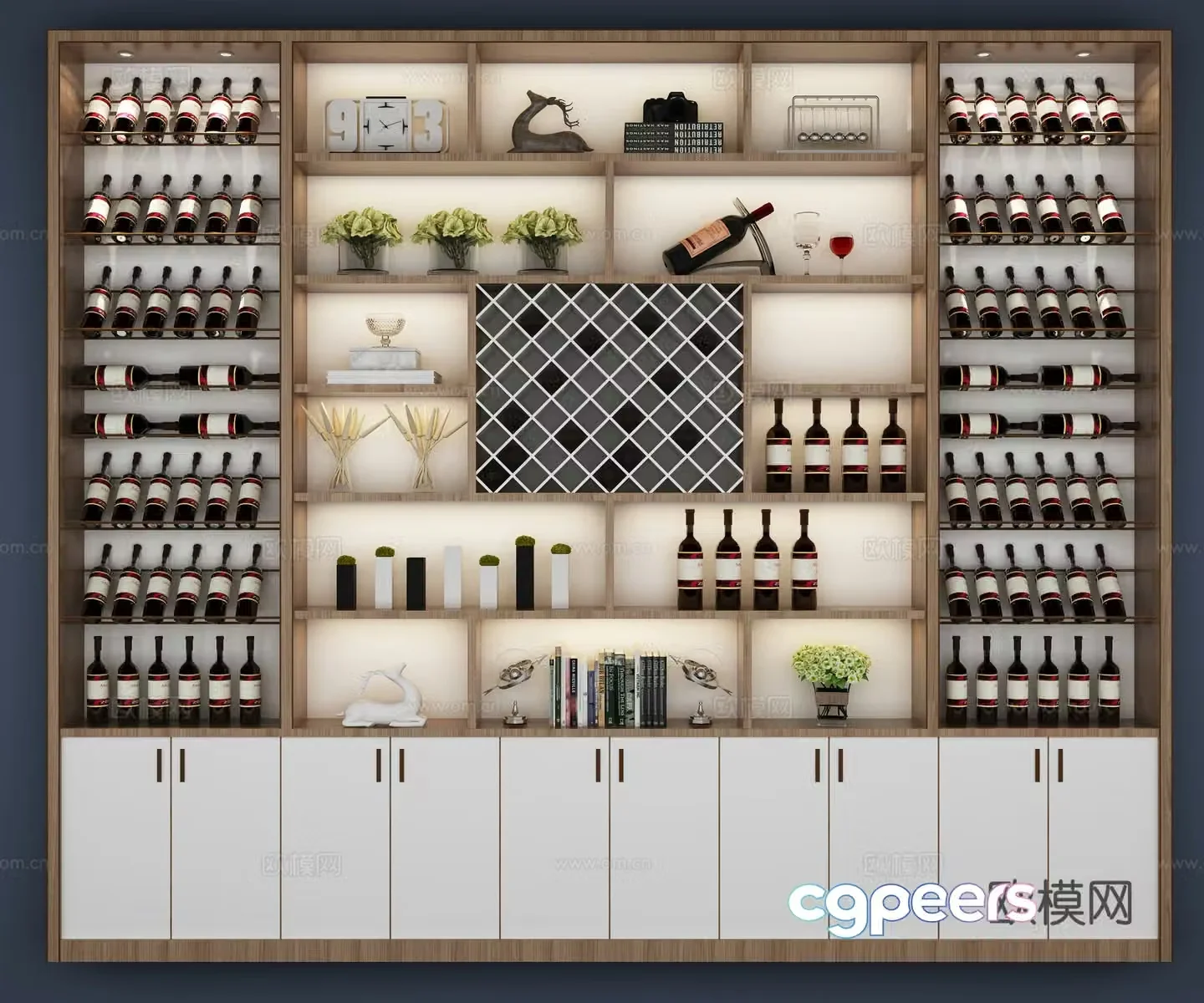 Modern Nordic wine cabinet combination 3D model