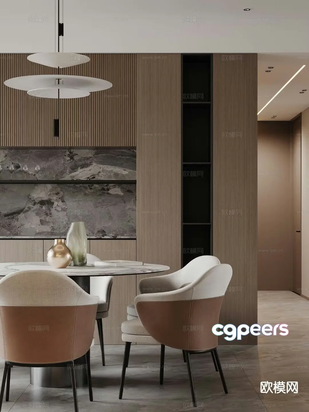 Modern dining table and chairs 3d model