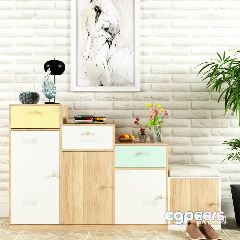 Modern shoe cabinet hanging painting 3d model