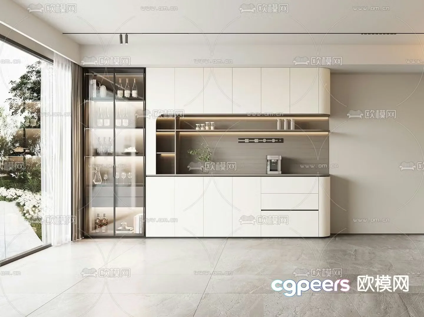 Cream style wine cabinet sideboard 3d model
