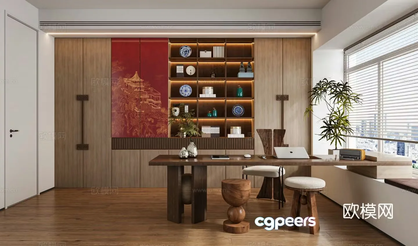 New Chinese style study room Song style study room 3D model