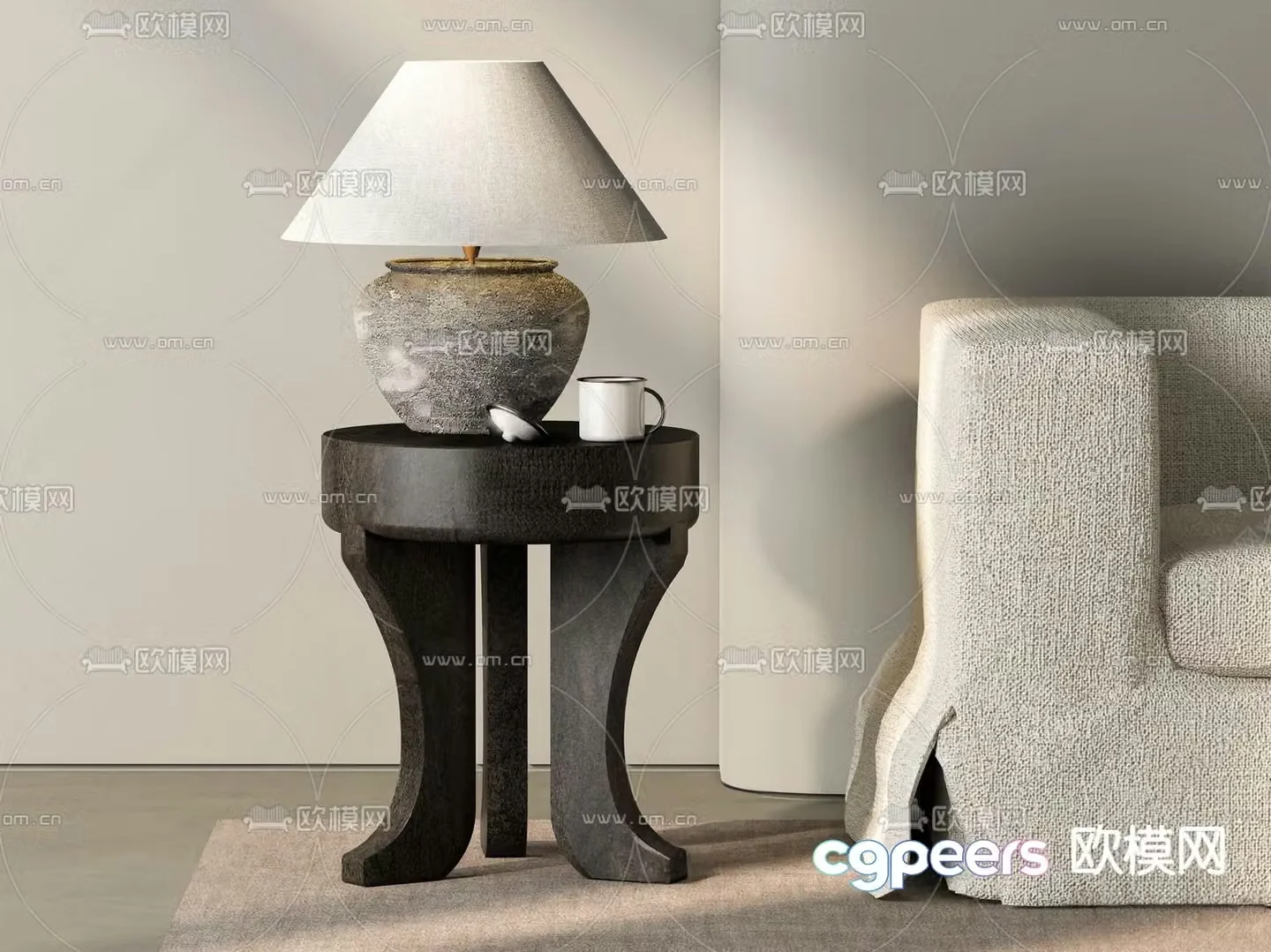 Wabi-sabi wind edge table corner table old round table 3D model
