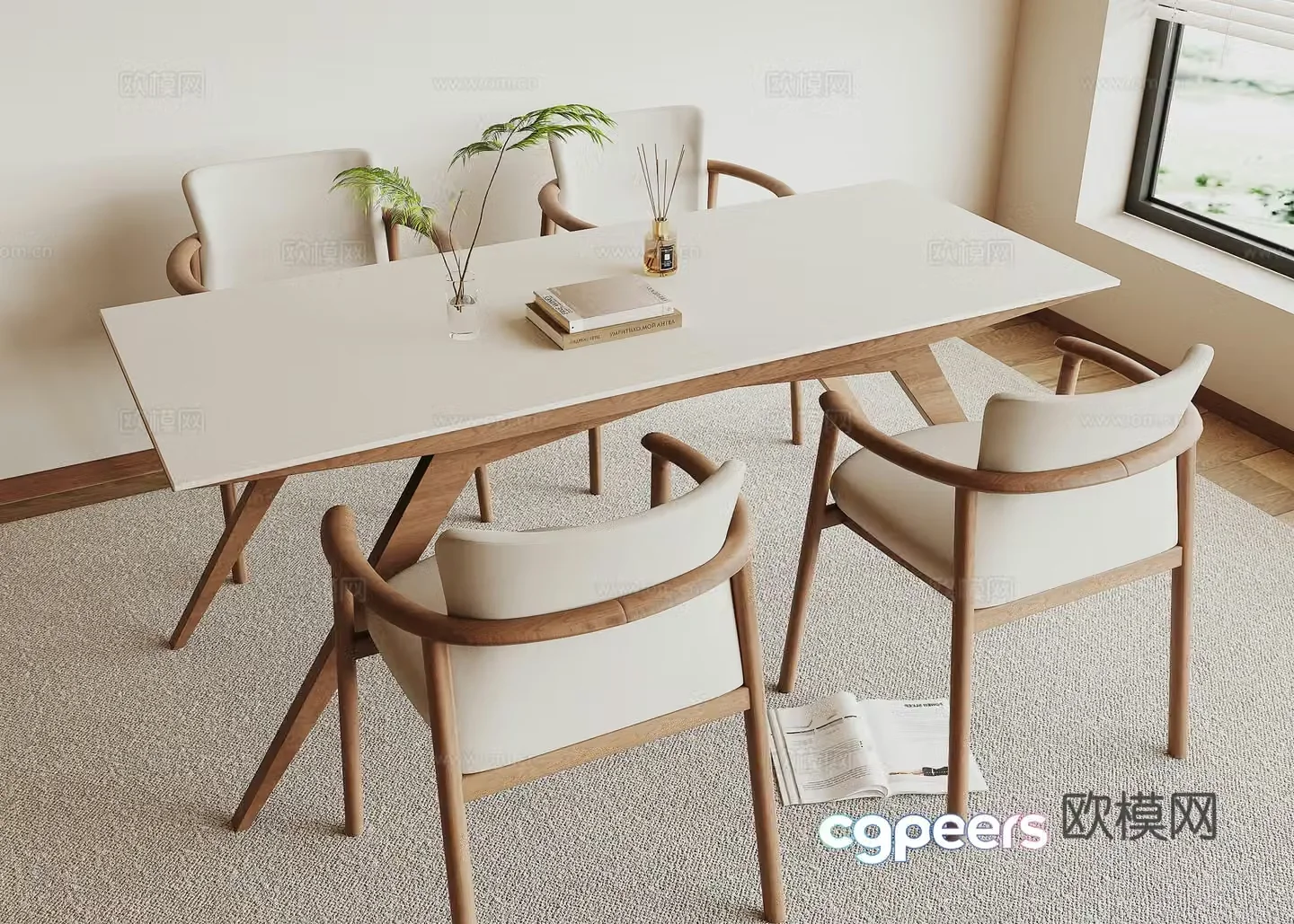 Modern dining table and chair 3d model
