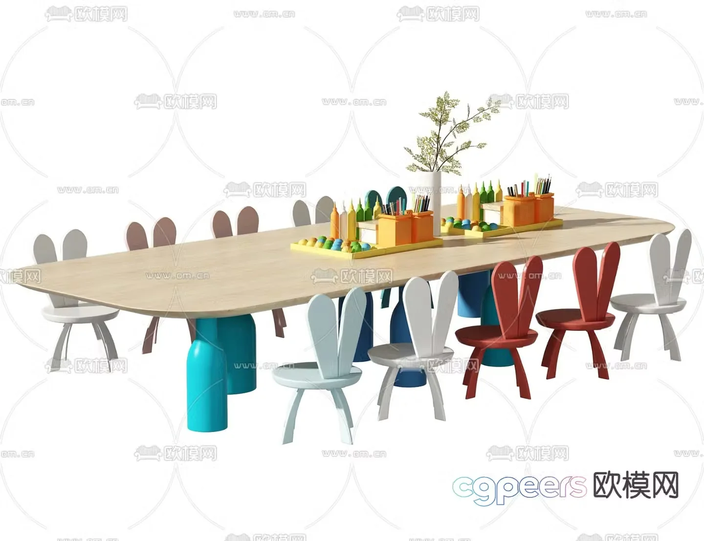Modern solid wood children’s table and chair 3d model