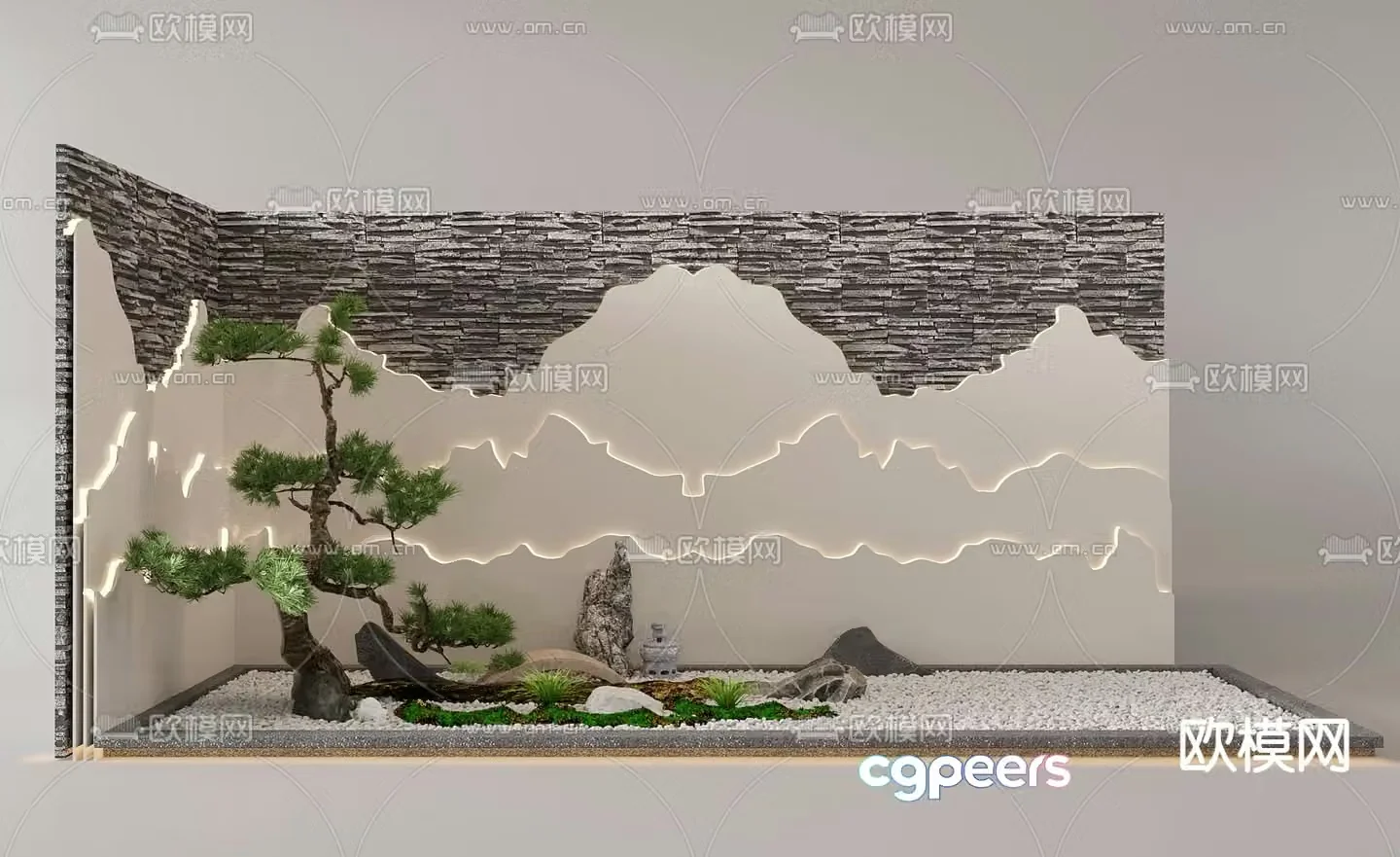 Indoor landscape plant landscaping rockery background wall 3D model