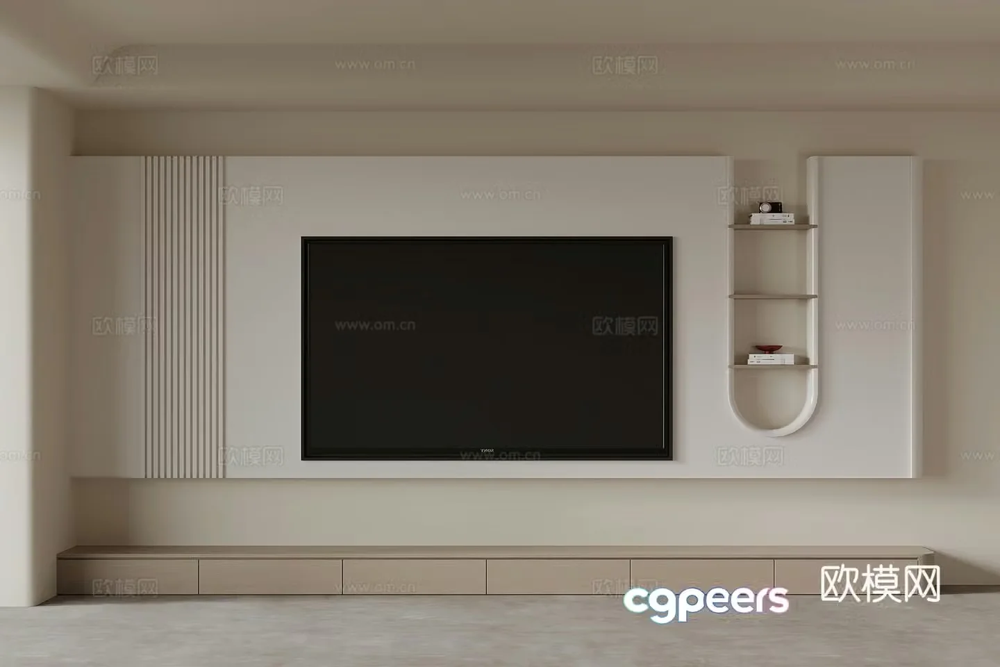 Modern creamy TV cabinet TV background wall 3d model