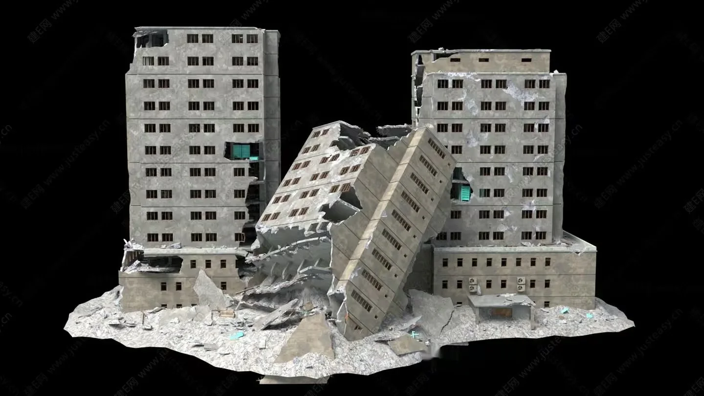 Destroyed Concrete Building 3D Model – 9394 – VRAY Render