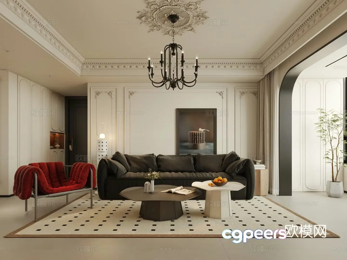 French living and dining room 3d model