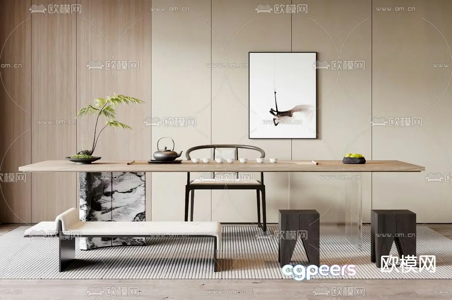 Modern tea table and chairs 3d model