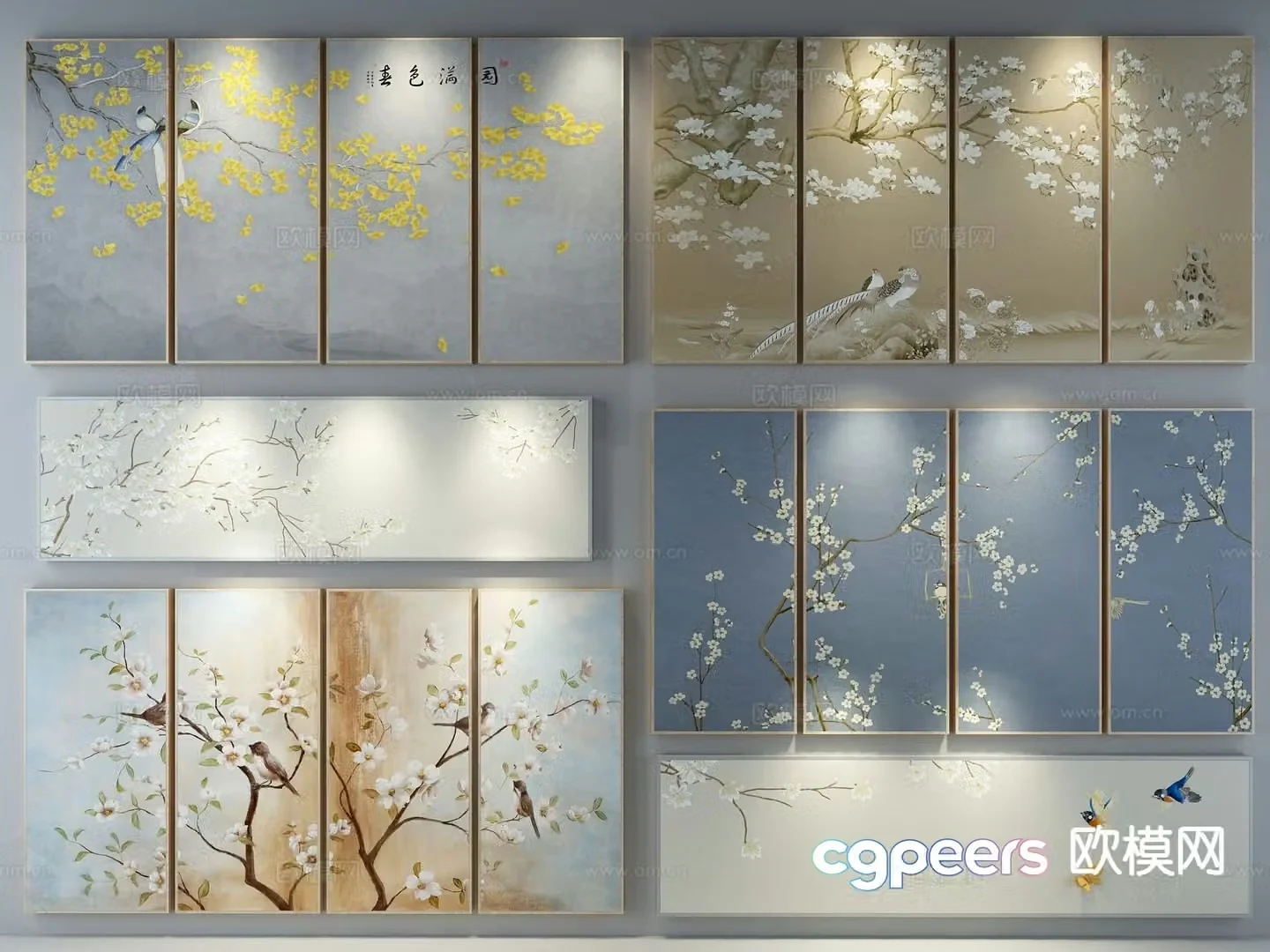 New Chinese style decorative painting flower and bird painting 3D model