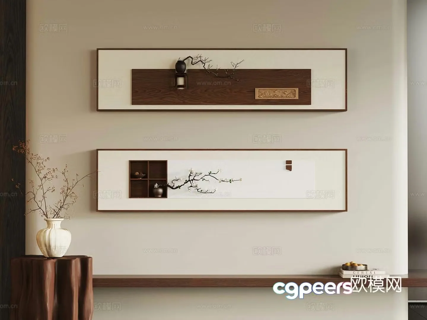 New Chinese style wall decoration three-dimensional hanging ornament 3D model of hanging paintings