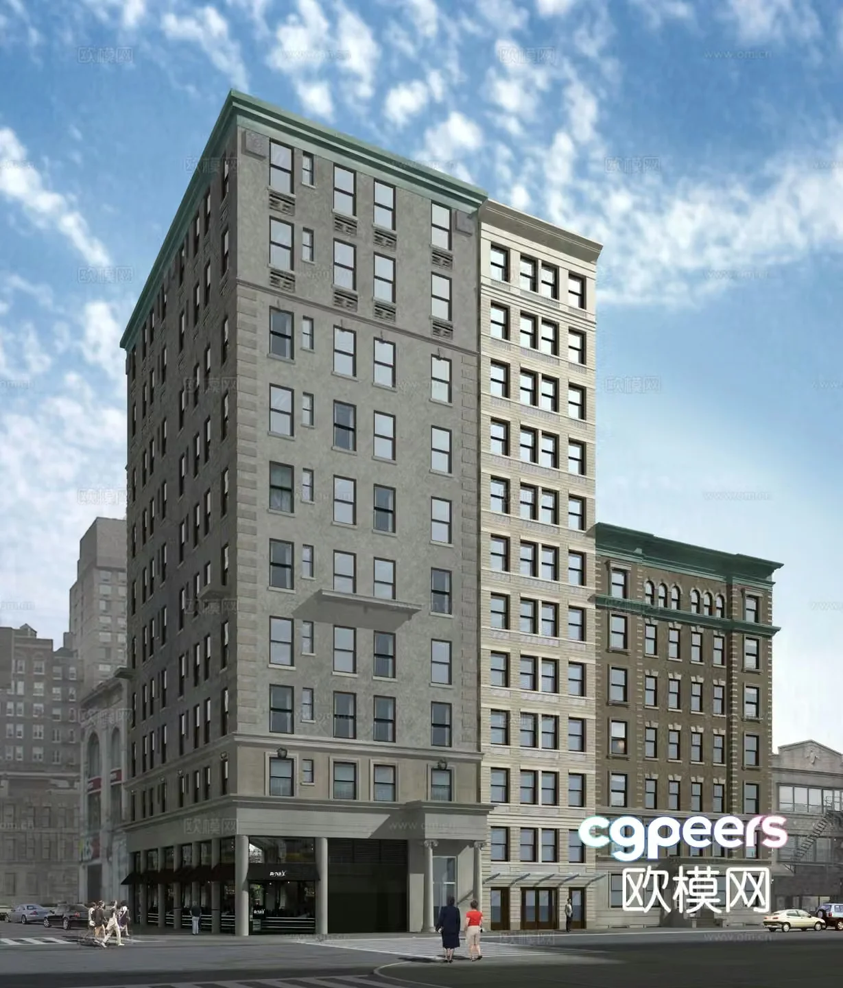 Multi-story public building office building appearance 3D model