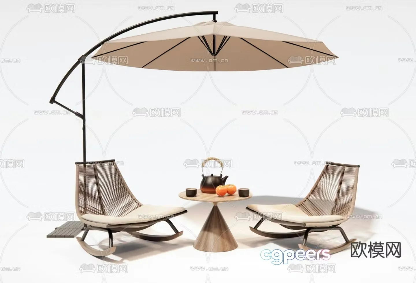 Rattan outdoor chair rocking chair leisure chair 3d model